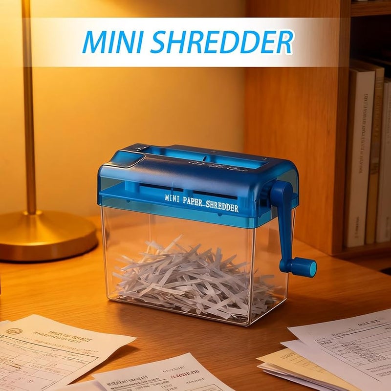 آلة تمزيق ورق يدوية محمولة زرقاء للمكتب المنزلي والفصل الدراسي وبطاقات الائتمان والمستندات والبريد - Image 2